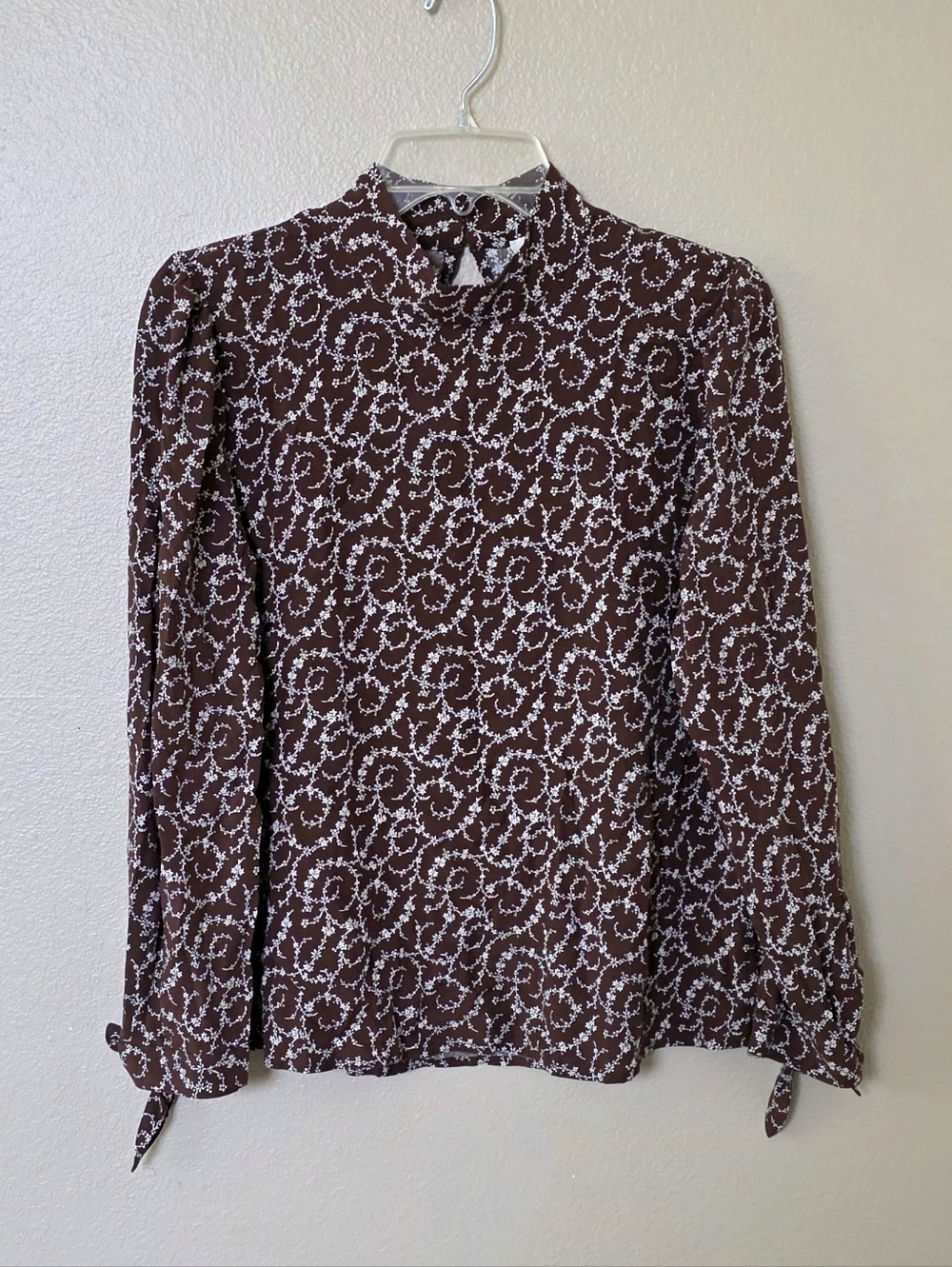 LOFT Womens Brown Neutral Floral Printed Mock Neck Blouse Top - Size MP